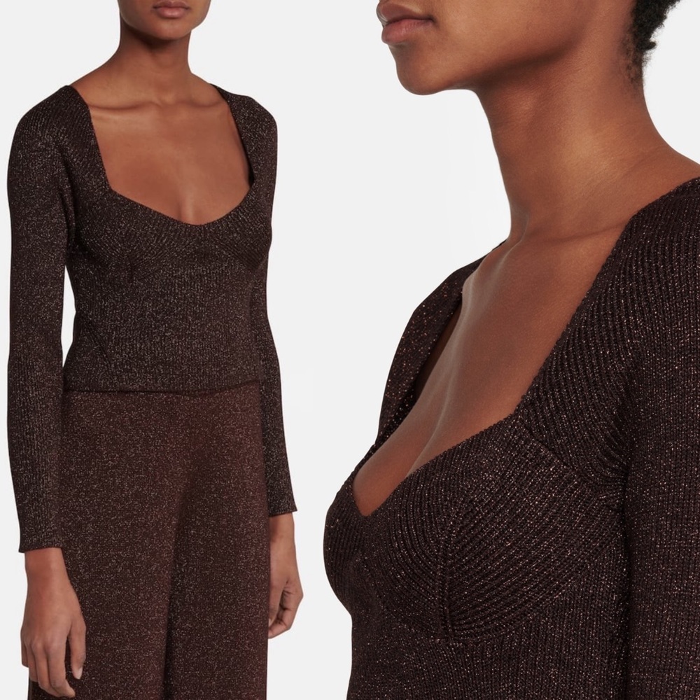 🤎NEW STAUD brown Cerro metallic sweater, size L